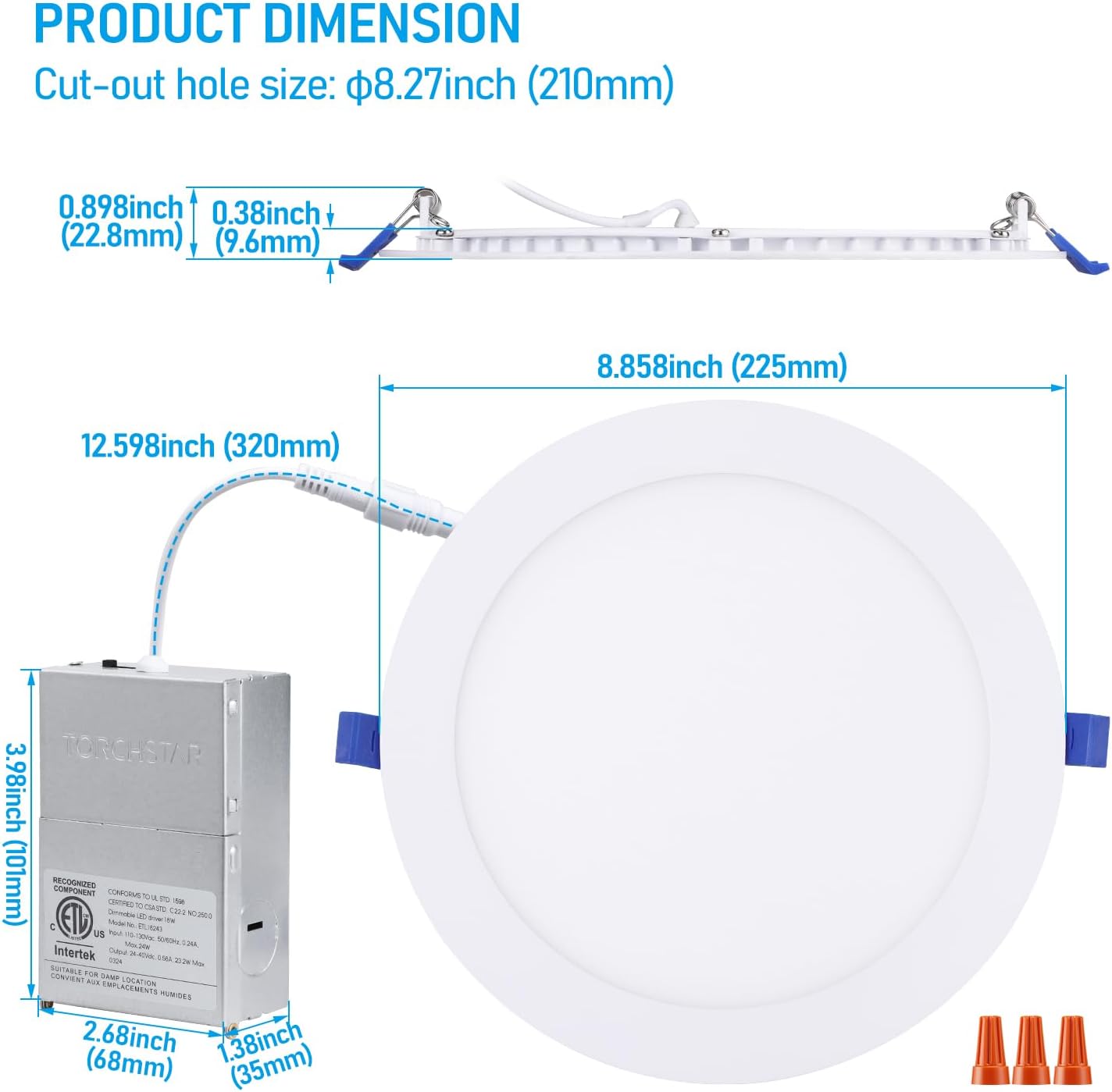 **TORCHSTAR 8-Inch Ultra-Thin LED Recessed Ceiling Light - 5CCT Selectable, Dimmable, Pack of 6**