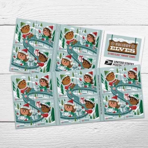 Holiday Elves Postage Stamps (2 Booklet, 40 Stamps) for USPS