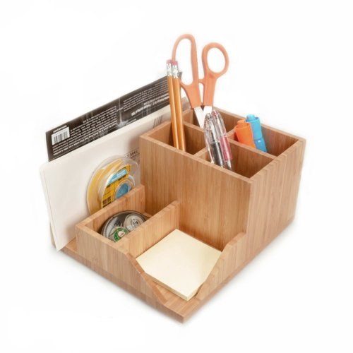 MobileVision Bamboo Succulent Plant Holder Desktop Organizer for Pens Pencils Files & Notepads; Gift for Back To School Teachers Employees Assistants