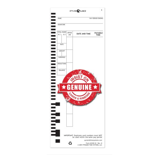 Pyramid™ 30% Recycled Time Cards For Pyramid Models 4000 & 5000, 9" x 3 1/2", Pack Of 100