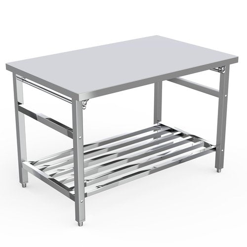 48 x 30 Inch Stainless Steel Folding Table for Prep & Work, NSF Commercial Heavy-Duty Stainless Steel Kitchen Island with Undershelf for Restaurant and Home