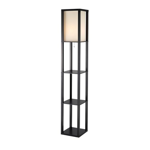 Adesso Square Floor Lamp with 3-Tier Open Shelves, Black Base, Fabric Shade, 72” T x 10.5” W, Extended Length Cord, Enhances Room Decor and Home Lighting