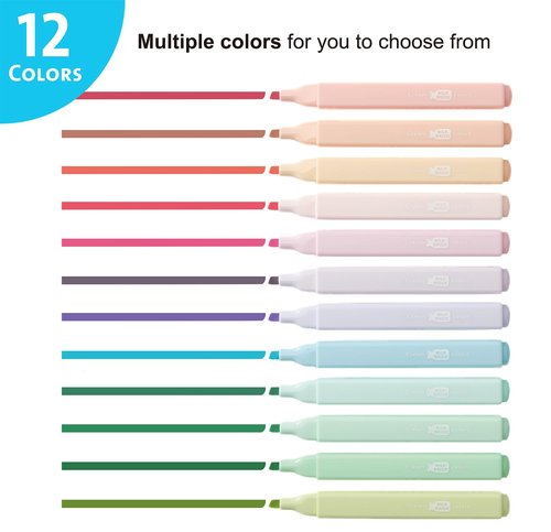 Ouksma Pastel Highlighters Set, 12 Soft Pastel Colors – No Bleed, Quick-Dry Chisel Tip Highlighter Pens for Bible, Journals, Planners, Notes & Books