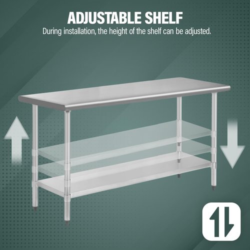 Stainless Steel Kitchen Work Table Work Table for Pre&Work 24 x 60 Inch NSF Metal Commercial Table w/Undershelf &Galvanized Legs Adjustable Table Foot Worktable Workstation for Kitchen Home Restaurant