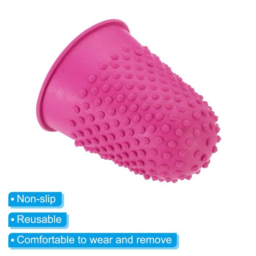 PATIKIL 0.87x1.3 Inch Rubber Finger Tips, 10 Pack Silicone Thumb Fingertip Protector Covers Guard Pads Thimble Grips for Office Counting Sewing, Rose Red XL Size