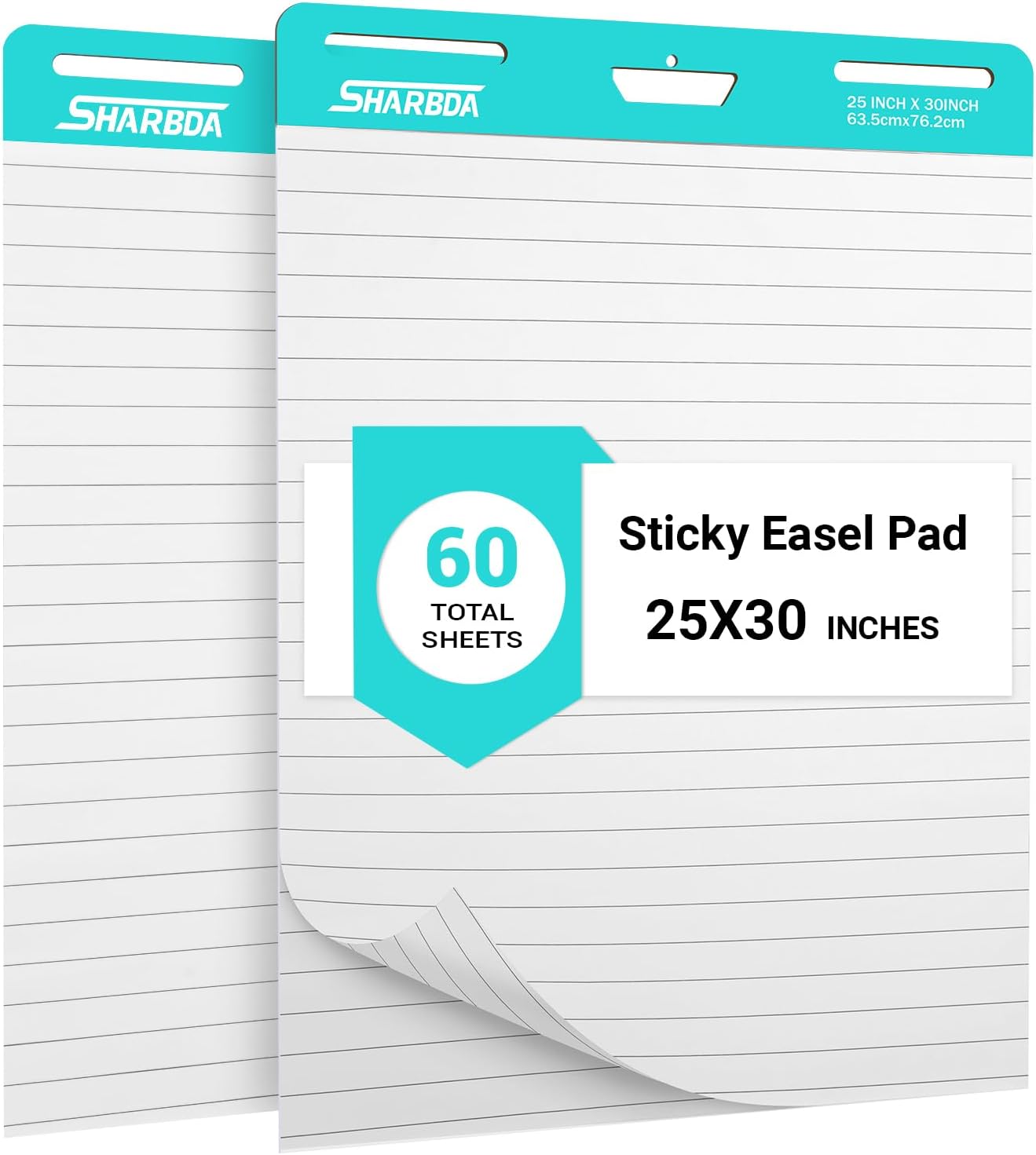 Skiennix Lined Sticky Easel Pad - Super Sticky & Bleed-Resistant Flip Chart Paper | 25" x 30", 30 Sheets/Pad, 2 Pads