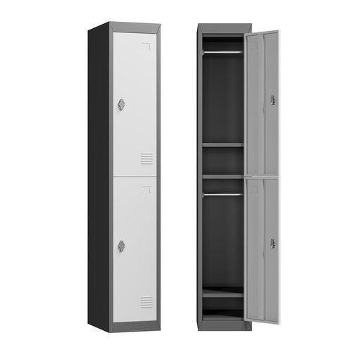 Metal Storage Cabinet with 2 Doors, 72’’ Tall Lockers for Employees Students with Shelves, Metal Storage Steel Locker for School Garage Office Gym Home Warehouse, Assembly Required, Grey+Black