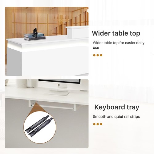 STLWR Modern Reception Desk with Locking Drawers, of Multi-Layer Solid Wood, Three-Color LED Light Strip & File Cabinet, Office Display Counters Retail Reception Desk (All White-Right, 70.9")