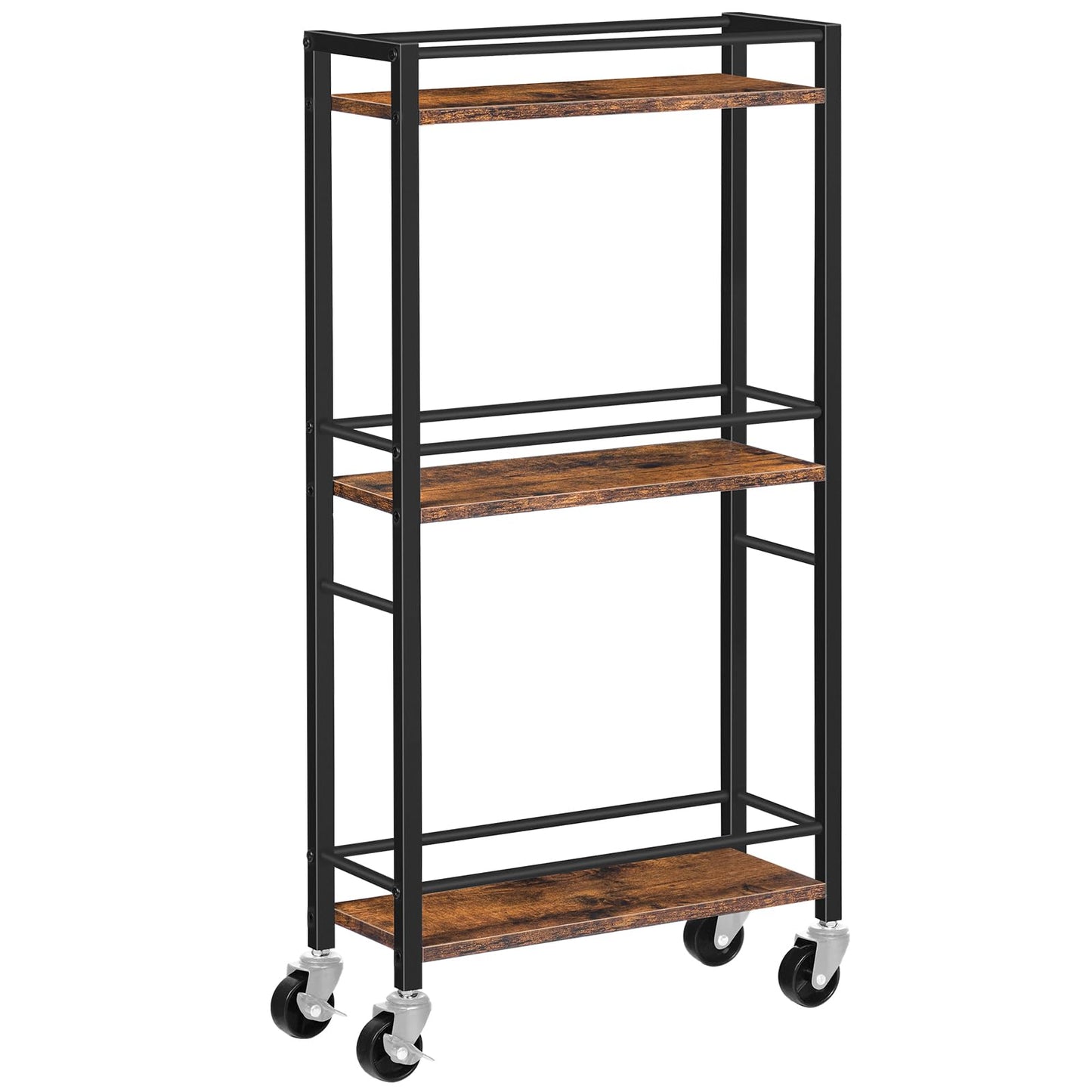 MAHANCRIS Slim Rolling Cart, Mobile Kitchen Cart on Wheels, Narrow Storage Cart for Small Space, Small Bar Cart, for Bathroom, Laundry, Living Room, Rustic Brown RCHR1501Z