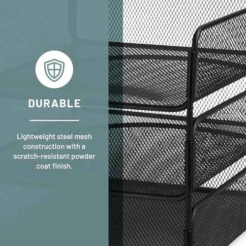 Safco Onyx Desk Organizer, 3 Trays, Office and Classroom Mailbox, Paper and Mail Sorter, Steel Mesh, Black
