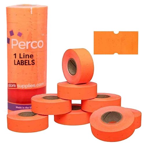 Perco 1 Line White & Fluorescent Red Labels - 16,000 Blank Price & Date Gun Labels Bundle