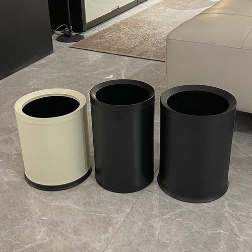 LEASYLIFE 9L/2.3GAL Metal Bathroom Trash Can, Black Garbage Can, Small Office Wastebasket, Double Bucket Body for Bedroom, Children's Room, Powder Room, Hotel, Bank (9L-Black)