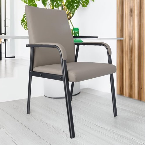 VACYOVKE Office Guest Reception Chair 600 lbs Capacity Leather Conference Room Chairs with Padded Armrests No Wheels Desk Chair Grey