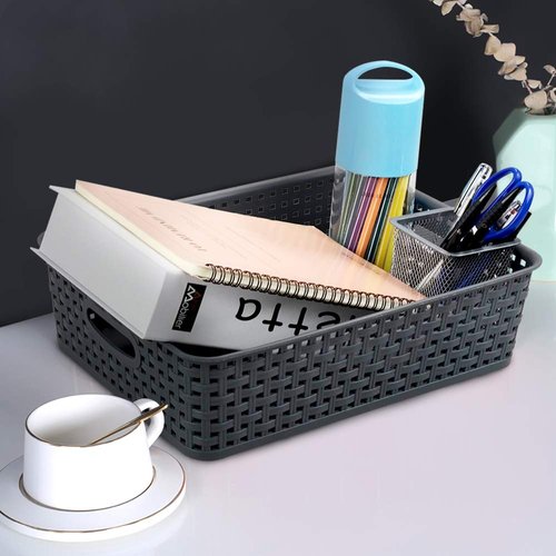 Idotry 4 Packs Plastic Paper Storage Basket, Gray