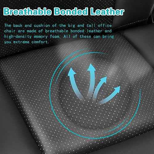 500lbs Big and Tall Office Chair, Heavy Duty Office Chair for Heavy People, High Back Executive Desk Chair with Adjustable Lumbar Support,Quiet Rubber Wheel,Pocket Spring Cushion