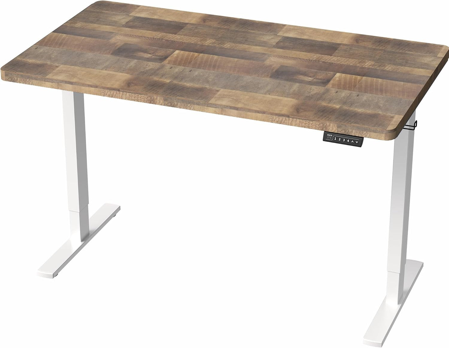 VIVO Electric Standing Desk - Memory Height Adjustment, 43 x 24 in, Reclaimed Wood Top, White Frame