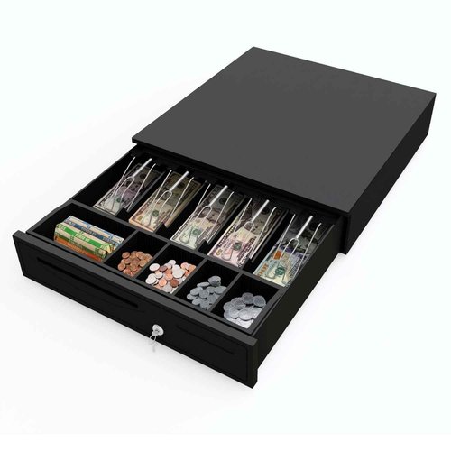 Flexzion Cash Drawer for Small Businesses - Black, 16-inch Metal Cash Register with Electronic RJ-11 Point of Sale (POS) Connection, 5 Bill 5 Coin Slots - Compatible with Star, Epson, Citizen Printers