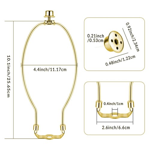 2 Pcs 10Inch Lamp Shade Harp Holders Detachable Heavy Duty DIY Lighting Accessories for Floor Lamps and Table Finials (Polished Brass)