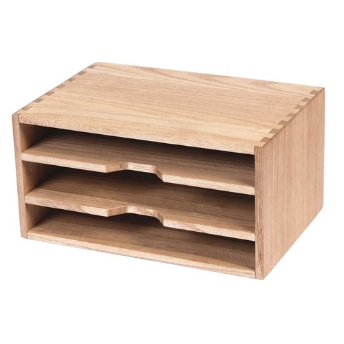 DDYURI 3-Tier Paper Storage Letter Tray File Sorter - Wood Desktop Document Organizer Holders with Mail Sorter, School & Home Magazine File Dividers, Book Rack Shelf Stand for HD-SJ3K (Light)