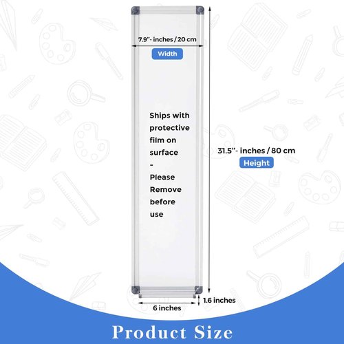 Ireer 2 Pcs Slim Skinny Whiteboard with a Tray to Do List Portable Narrow Tall Dry Erase Board for Door Wall Mounted Aluminum Magnetic Board for Home Office, 7.9"x 31.5"(White)