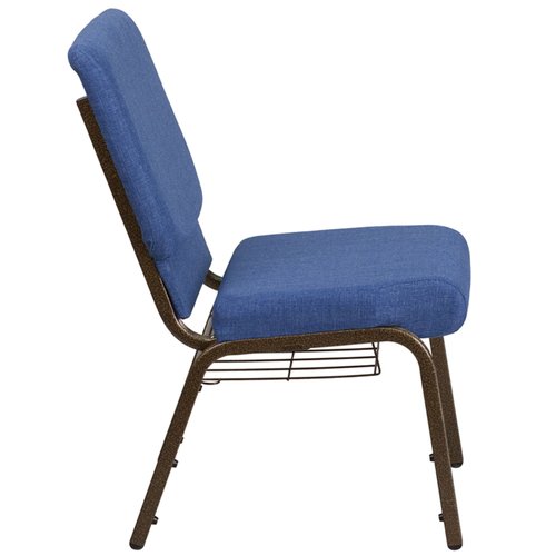 Flash Furniture HERCULES Series 18.5''W Church Chair in Blue Fabric with Cup Book Rack - Gold Vein Frame