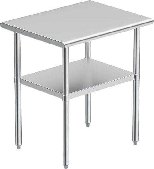Regine Stainless Steel Prep Table - Heavy Duty NSF Commercial Work Table with Adjustable Under Shelf | 24x30in