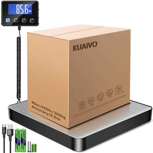 KUAIVO Shipping Scale, 440 lbs/0.35oz High Accurate Digital Postal Scale with Hold/Tare Function, Shipping Scale for Small Business, Packages, Luggage, Home Use, Battery & Charging Cable Include