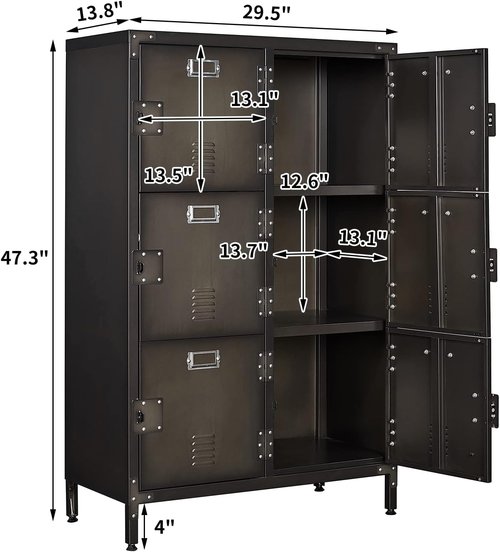 BYNSOE Metal Locker Storage Cabinet - 47.3” Industrial Steel Design with 6 Lockable Doors & Shelves for Home, School, Gym