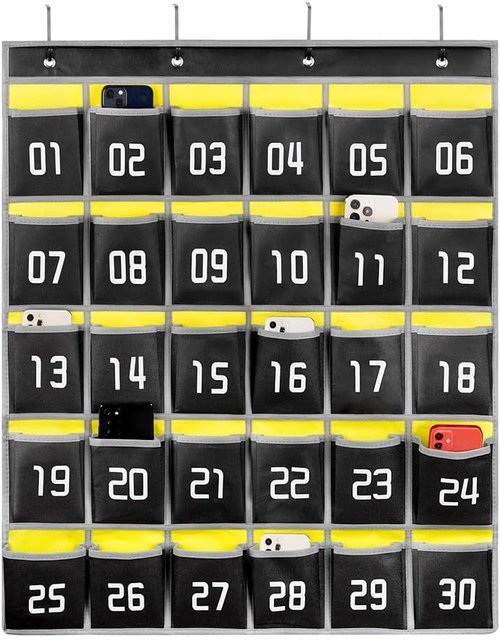 Loghot Classroom Pocket Chart - 30 Pocket Cell Phone Holder Organizer | Wall & Door Hanging - Black