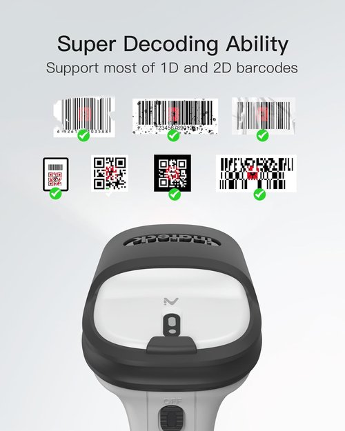 Inateck Wireless Bluetooth 2D Barcode Scanner - Fast & Accurate QR Code Scanning | 180-Day Battery Life, Compatible with iOS/Android/Windows