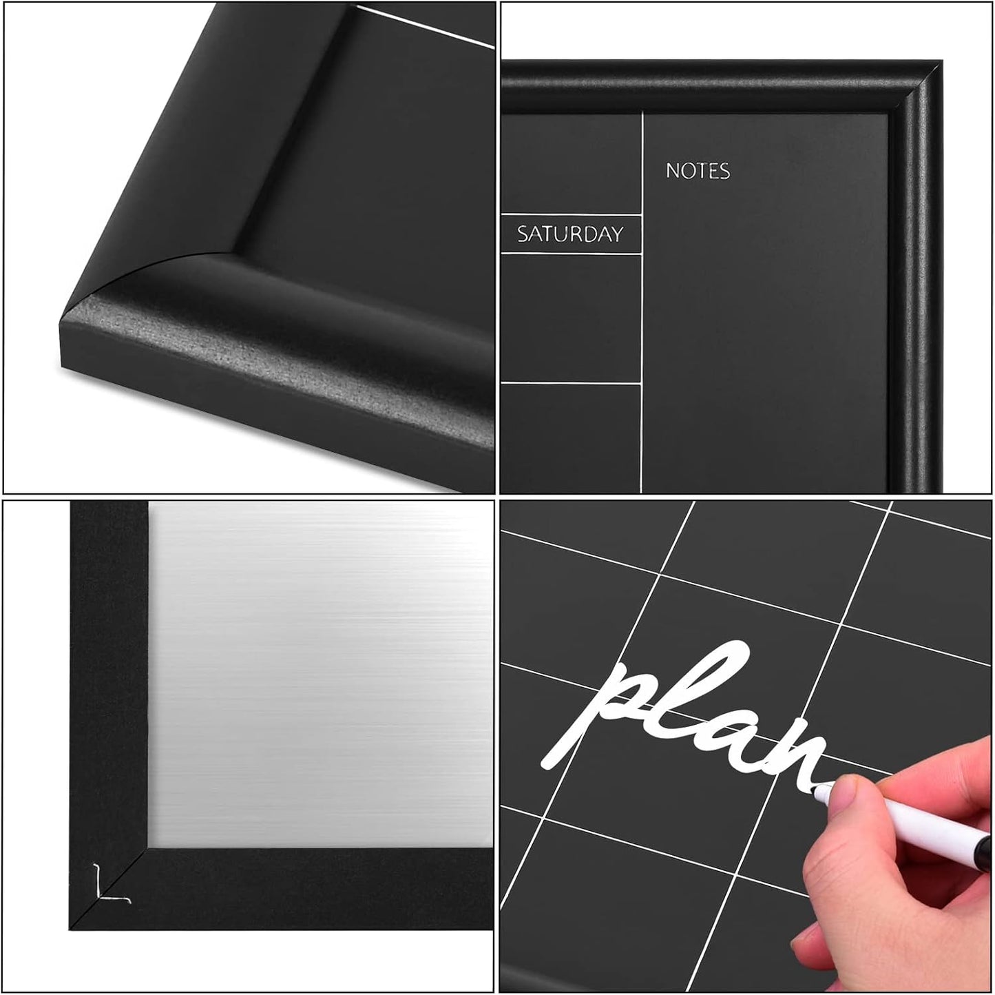 TORASO Magnetic Chalkboard Calendar - Small Black Wood Frame for Planning | 10.6 x 14.6 Inches