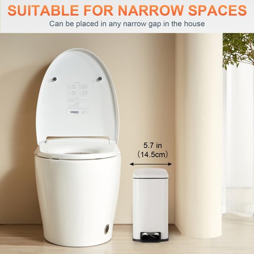 PayLessHere 1.3 Gallon Trash Can Kitchen Trash Can Stainless Steel Garbage Can with Removable Plastic Inner Bucket Lid Foot Pedal for Home Kitchen Bedroom Bathroom (2, White)
