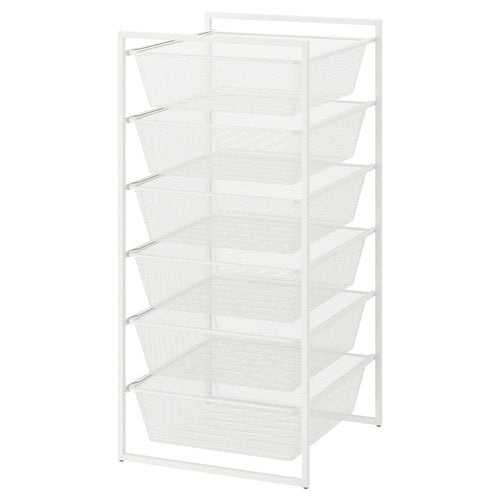Mesh Drawer Storage System with 6 Tiers, White Metal Frame, 19.625W x 20.125D x 41H inches