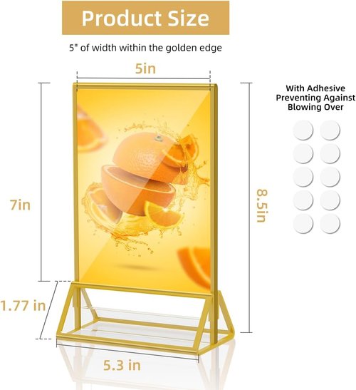PPH-Sisy Acrylic Sign Holder - 12 Pack 5x7 Gold Frame Double-Sided Display Stand for Home & Office