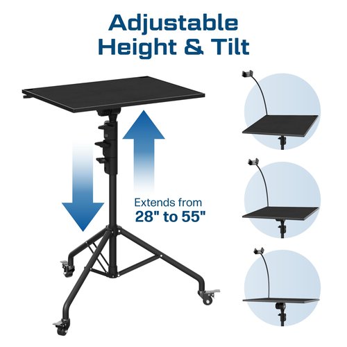 DYNAMO TECH Projector Stand Tripod Laptop Tripod with Wheels & Adjustable Height Portable Podium Stand with Phone Holder Projector Holder for Home, Office, School & DJ Matte Black