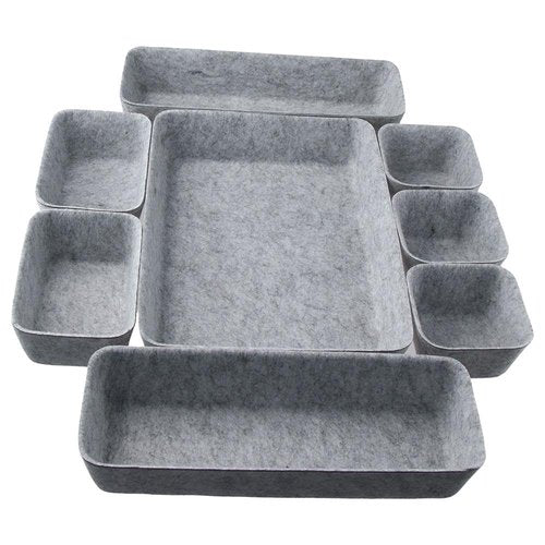 dohobby Light Gray Felt 8-piece Set of Office Makeup Table Forming Storage Box Organizing Storage Box