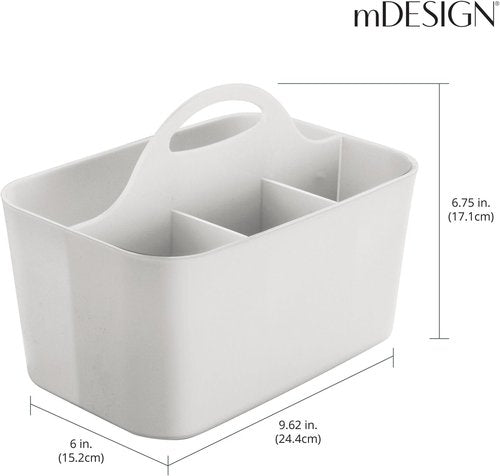 mDesign Utility Tote Caddy - Small Plastic Office Storage Organizer with Handle | Light Gray, 2 Pack