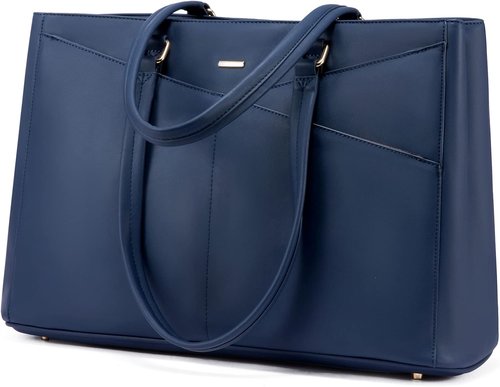 LOVEVOOK Laptop Tote Bag - 15.6 Inch Waterproof Leather Briefcase for Women | Navy Blue