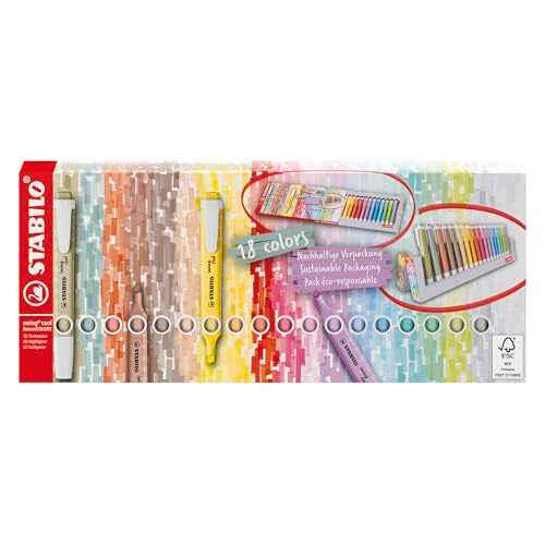 STABILO swing cool NatureCOLORS - Highlighter - Deskset of 18 - with 10 Pastel Colours and 8 NatureCOLORS