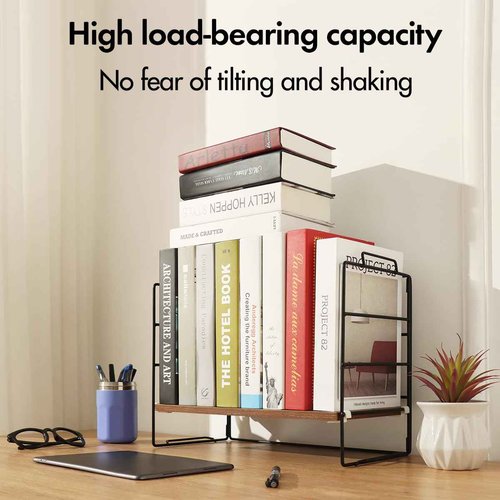 KATHY&BOB Wood Desk Shelf Organizer, 2-Tier Desktop Supplies Storage Rack, Adjustable Stackable Desk Shelf for Office, Kitchen, Bathroom, 15.75"*12.2"*7.87" (2 Sets)