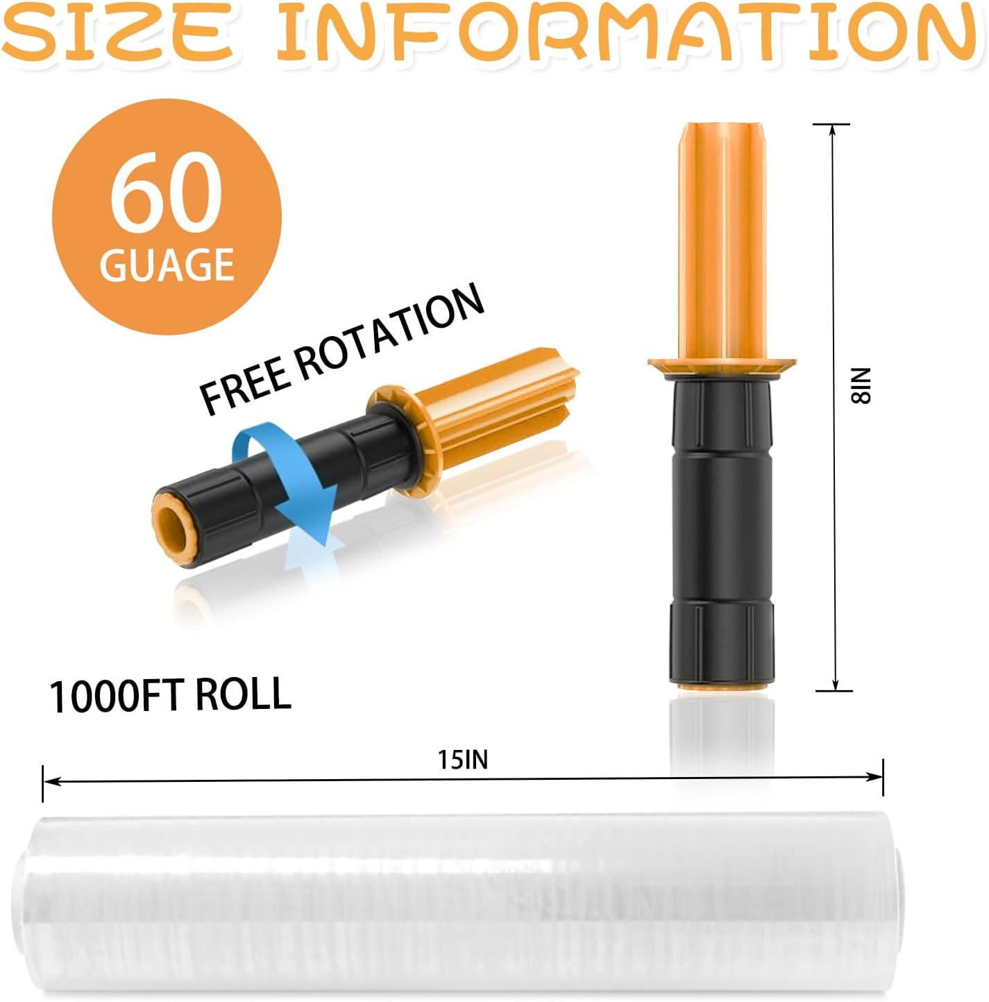 Stretch Film Roll - 15 Inch x 1000 Feet | Heavy Duty Plastic Wrap with Handles for Moving & Packing
