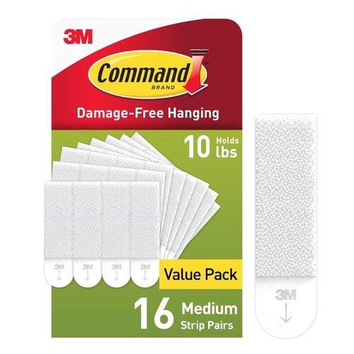 Command 10 lb Medium Picture Hanging Strips 16 Pairs (32 Command Strips), Damage-Free Hanging Picture Hangers, No Tools Wall Hanger for Home Decor, White Adhesive