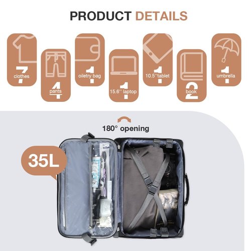 Lekebobor Rolling Laptop Bag With a Compact Combination Lock，Rolling Laptop Briefcase on Wheels for Women/Men Fits Up to 15.6Inch computer Bags Water Resistant for Work Travel and Business, Black