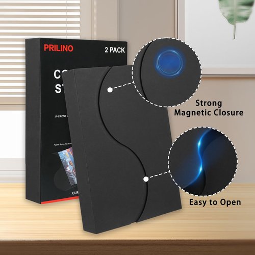 2-Pack Black Comic Book Stor-Folio - Storage Box for Current and Silver Age Comics, Portable Folio With Strong Magnetic Closure, Ideal for Conventions