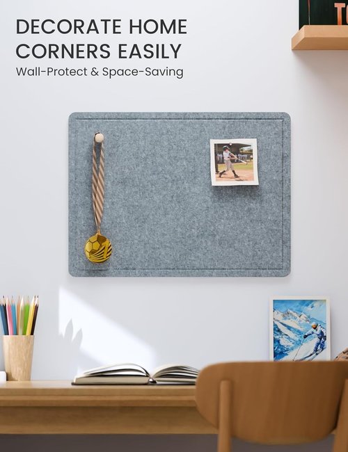 Fluxynara Cork Board Alternative - Foldable Felt Pin Board with 12 Adhesive Tabs | 23.6" x 17.5" - Blue Gray for Home, Office, Classroom