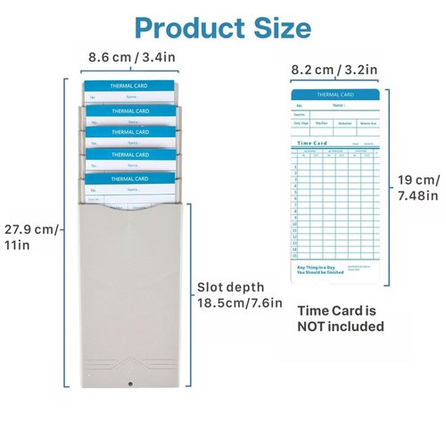Flexzion Time Card Holder Wall Mount Rack 5 Pocket Slots Expandable Stacking Compatible with 7" inch Cards Pyramid Series 2000 6000 Attendance Payroll Recorder for Office Punch In Clock Out (Beige)