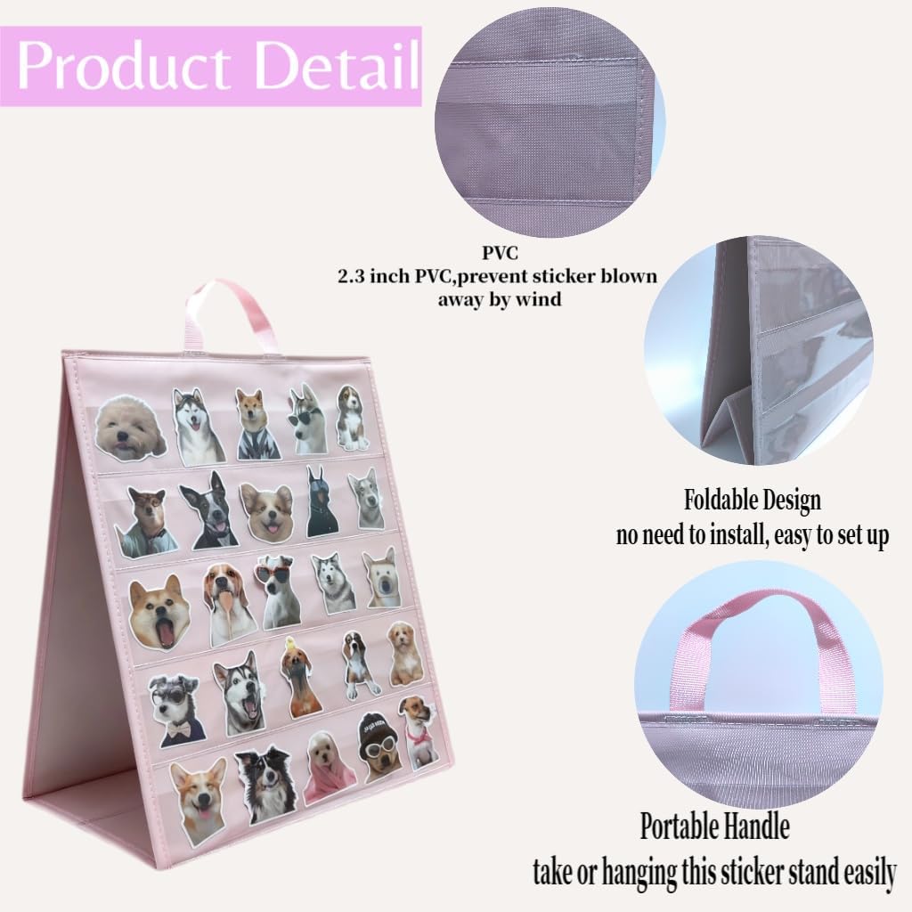 Skiennix Double-Sided Sticker Display Stand - Portable 4" Card Organizer for Events | 17"x13" Pink