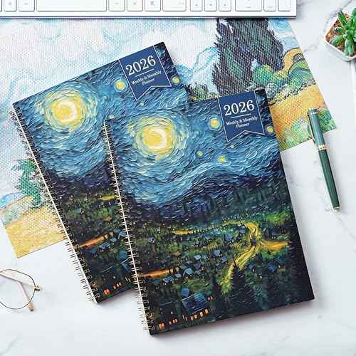 2026 Planner - 2026 Planner Weekly and Monthly, Planner 2026, Jan 2026 - Dec 2026, 8.5" x 11", Monthly Planners with Colourful Tabs & Pocket, Flexible Cover, Twin-Wire Binding- Oil Painting