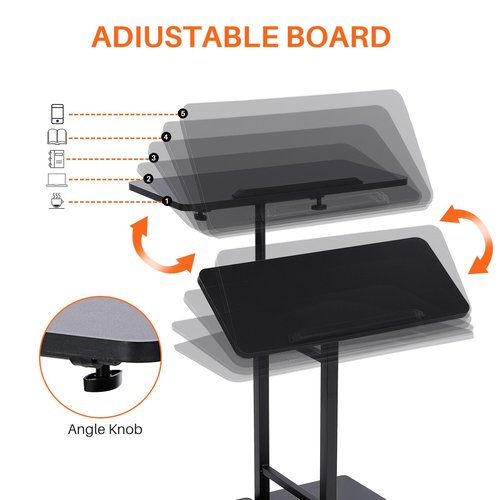 Hovadova Mobile Laptop Stand Desk, Standing or Sitting Rolling Computer Cart with Tower Stand, Adjustable Height 27.5" to 47.2" Portable Laptop Table Home Office Computer Workstation, Locking Wheels