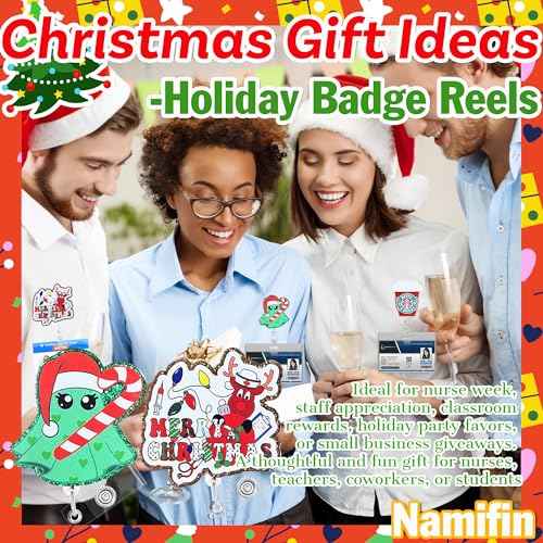 Namifin 24PCS Christmas Badge Reels with Alligator Clip Funny Retractable Happy Holiday Badge Holders Nurse Gifts Accessories Gifts for Friends, Co-Workers